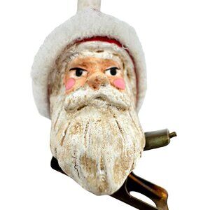 Vintage Santa Claus Faux Candle Holder Clip-On Ornament 3.75" x 1"